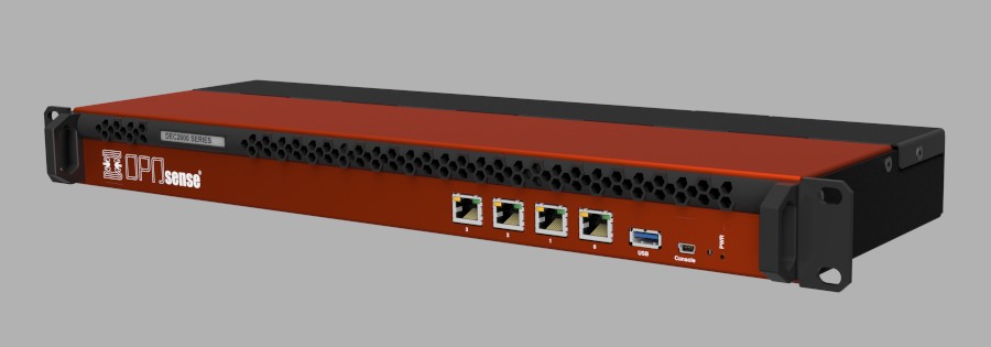 OPNsense DEC2687 Rack Appliance – perspektivische Ansicht des 19-Zoll-1U-Gehäuses