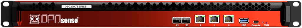 OPNsense DEC2752 Rack Appliance – Frontansicht mit drei 2,5-GbE-Ports und zwei SFP+