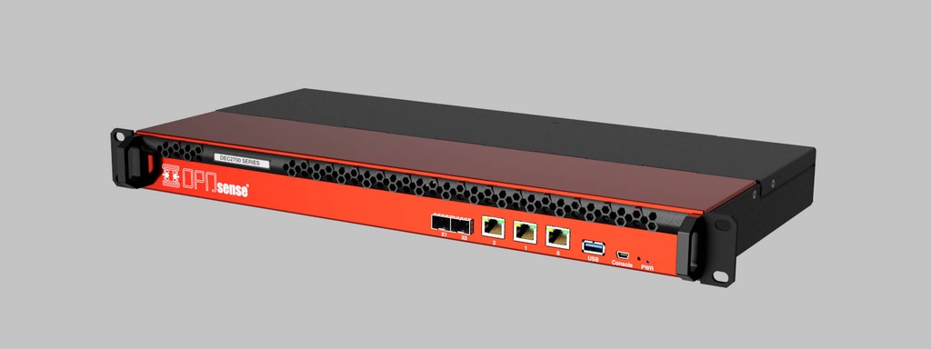 OPNsense DEC2752 Rack Appliance – perspektivische Ansicht des 19-Zoll-1U-Gehäuses