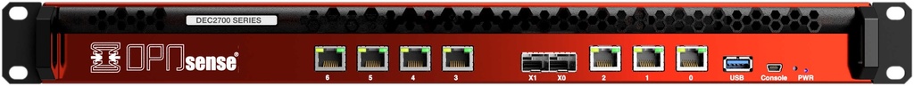 OPNsense DEC2770 Rack Appliance – Frontansicht mit sieben 2,5-GbE-Ports und zwei SFP+