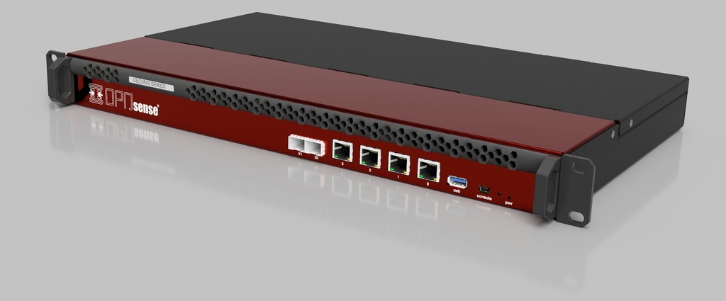 OPNsense DEC3862 Rack Appliance – perspektivische Ansicht des 19-Zoll-1U-Gehäuses